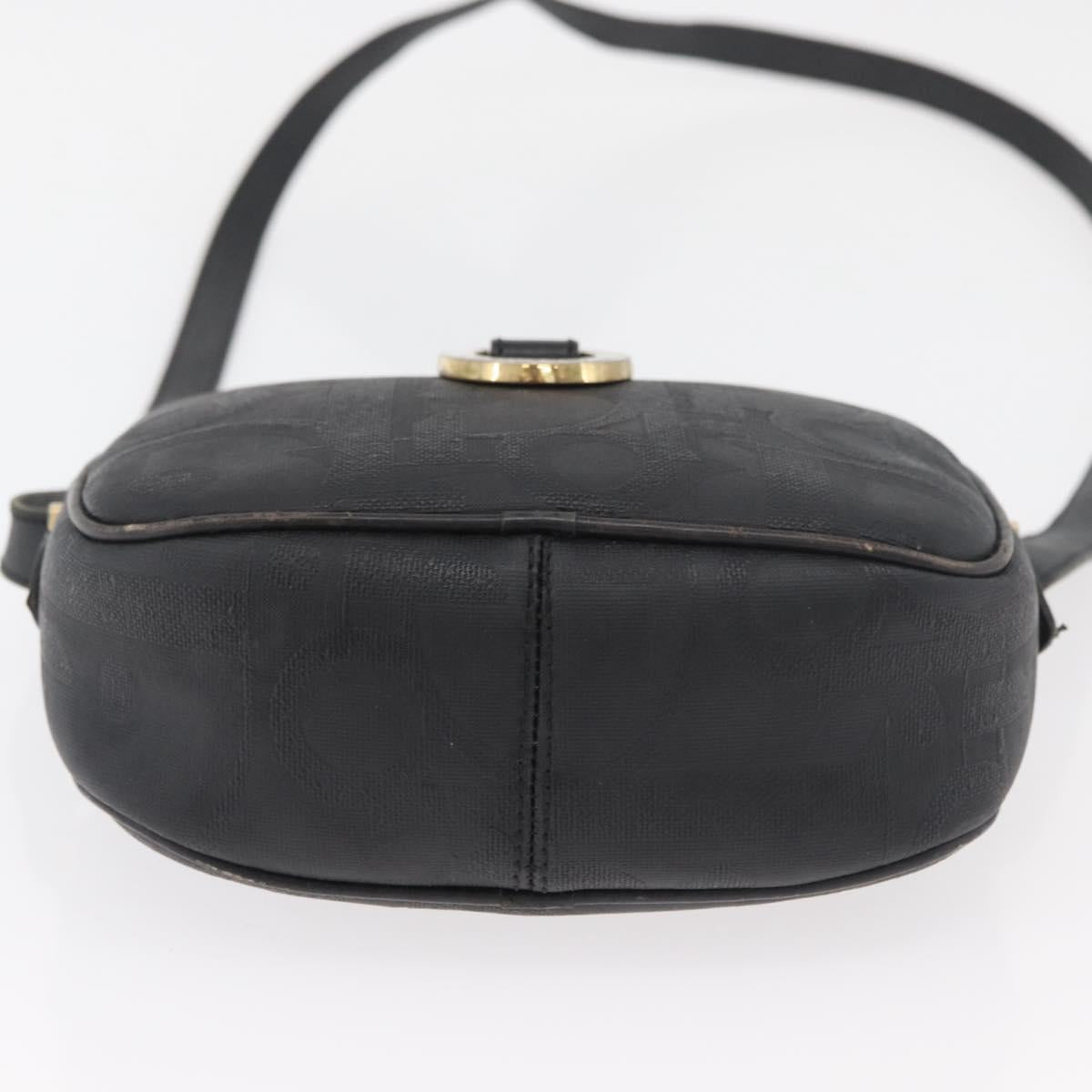 Christian Dior Trotter Canvas Shoulder Bag PVC Black Gold Auth BA13023