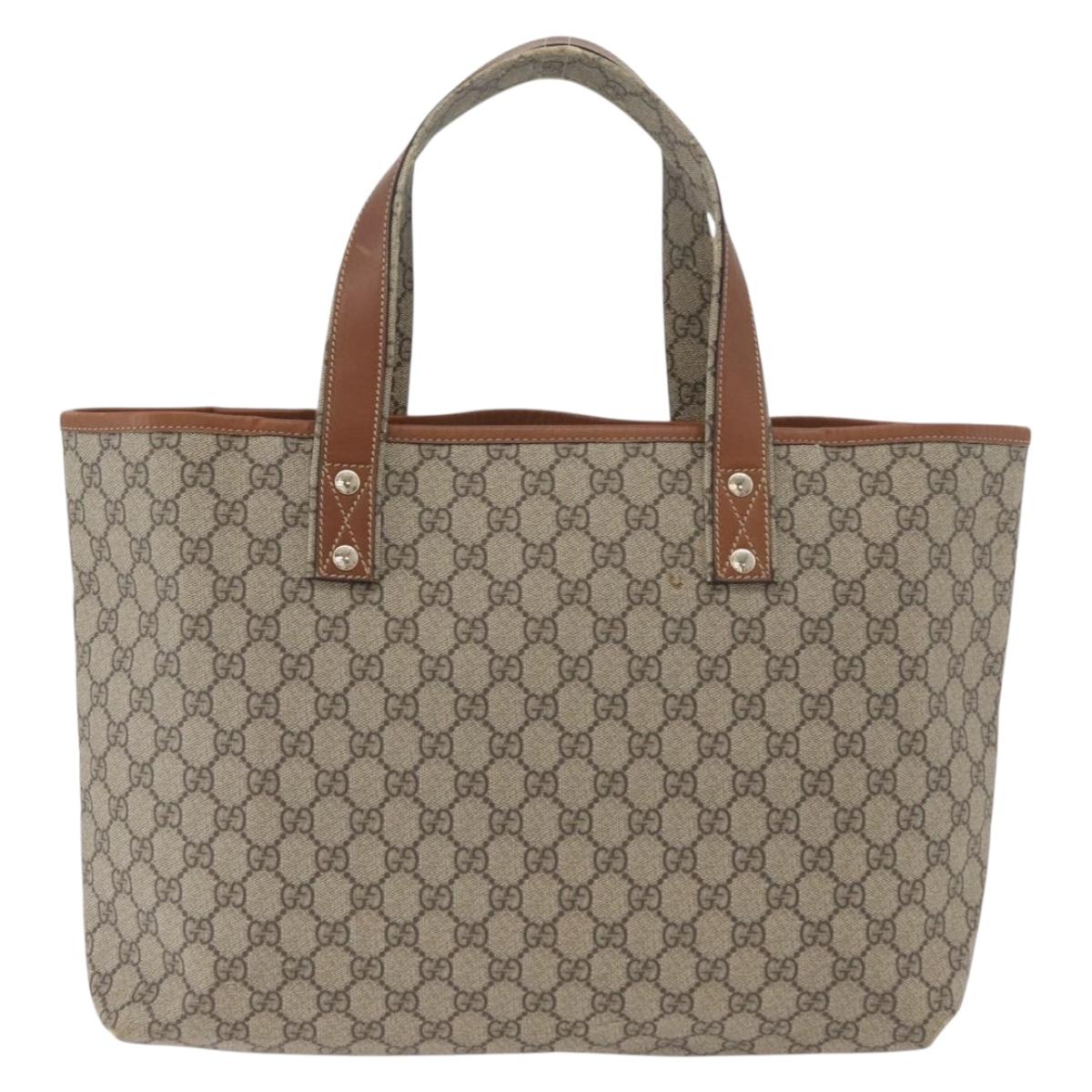GUCCI GG Supreme Web Sherry Line Tote Bag PVC Beige Gold 211134 Auth BA13026