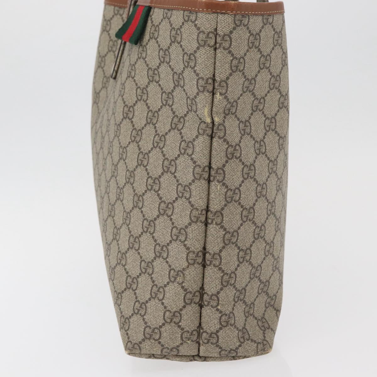 GUCCI GG Supreme Web Sherry Line Tote Bag PVC Beige Gold 211134 Auth BA13026