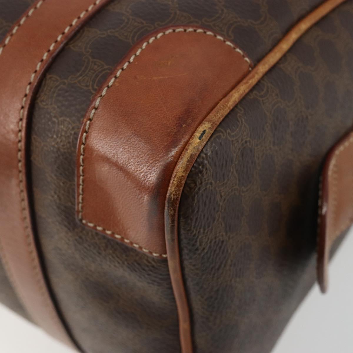 CELINE Macadam Canvas Boston Bag PVC Leather Brown Gold Auth BA13029