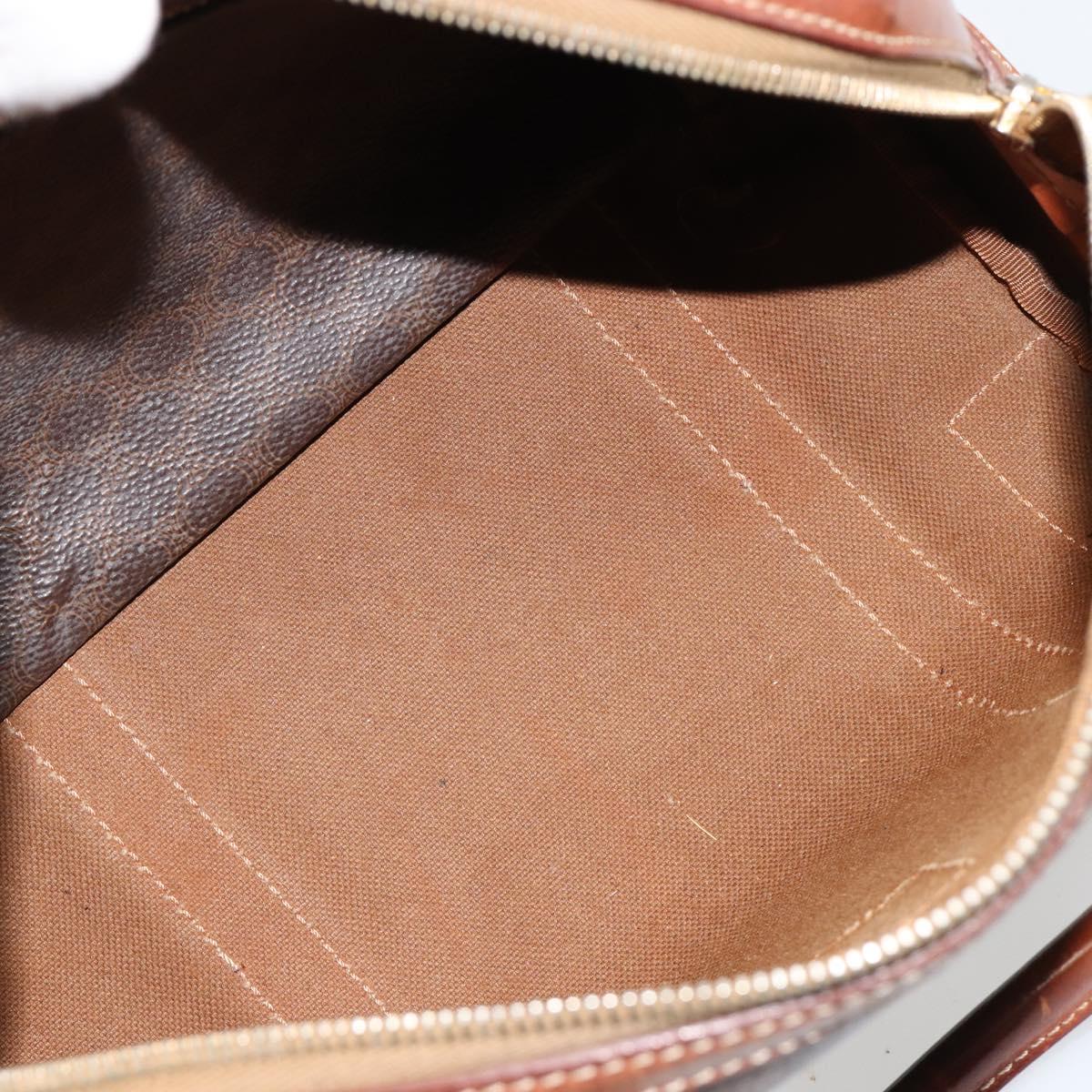 CELINE Macadam Canvas Boston Bag PVC Leather Brown Gold Auth BA13029