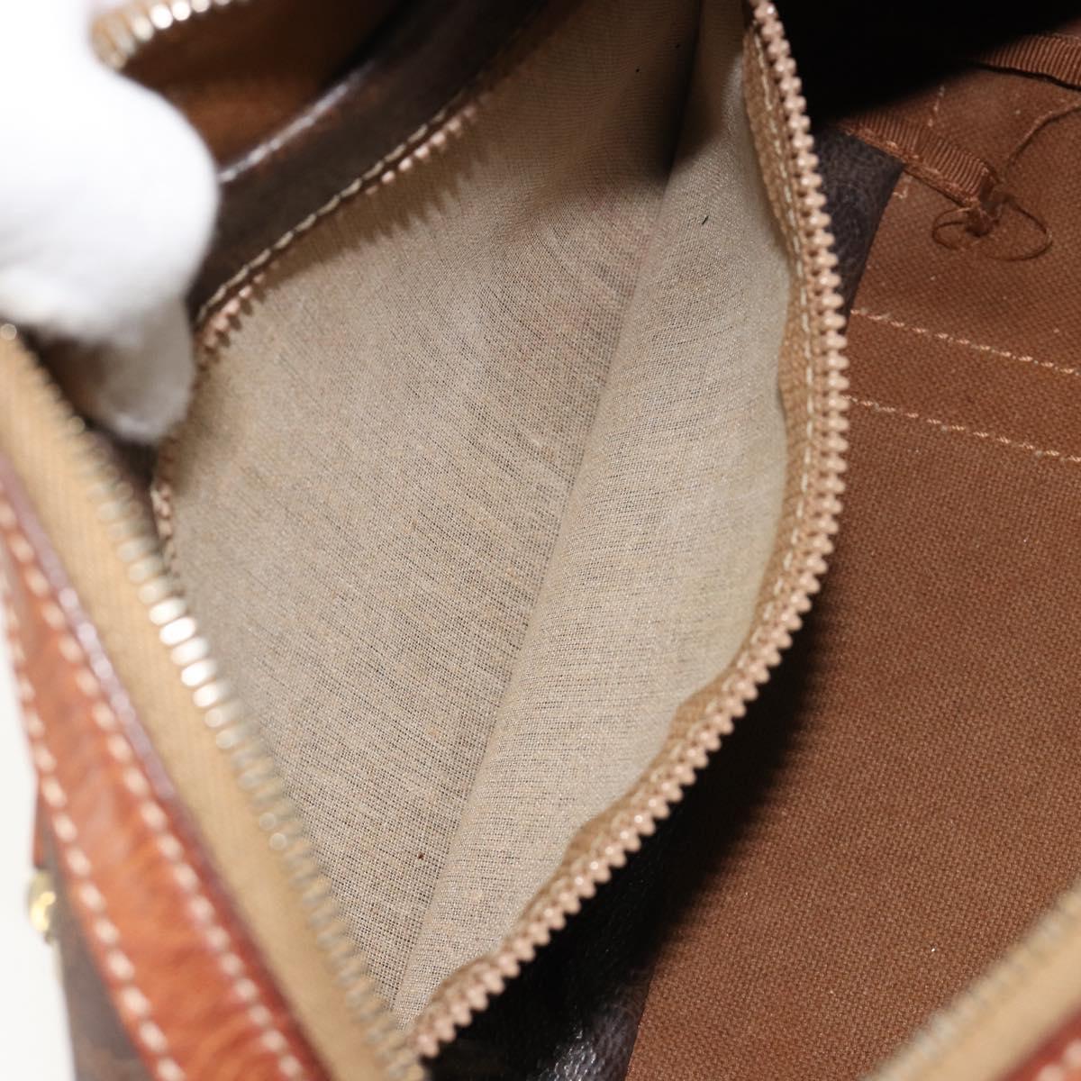 CELINE Macadam Canvas Boston Bag PVC Leather Brown Gold Auth BA13029