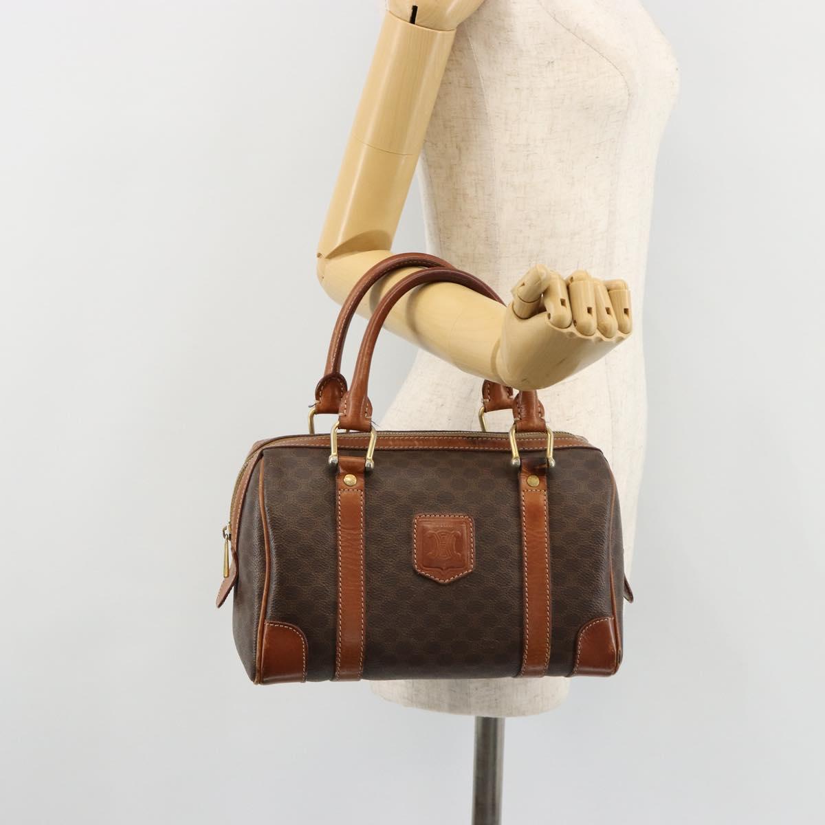 CELINE Macadam Canvas Boston Bag PVC Leather Brown Gold Auth BA13029