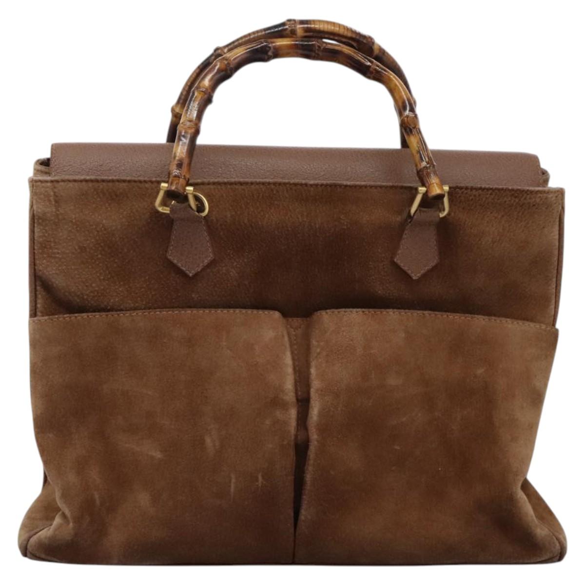 GUCCI Bamboo Hand Bag Suede Brown Gold 002 123 0322 Auth BA1303