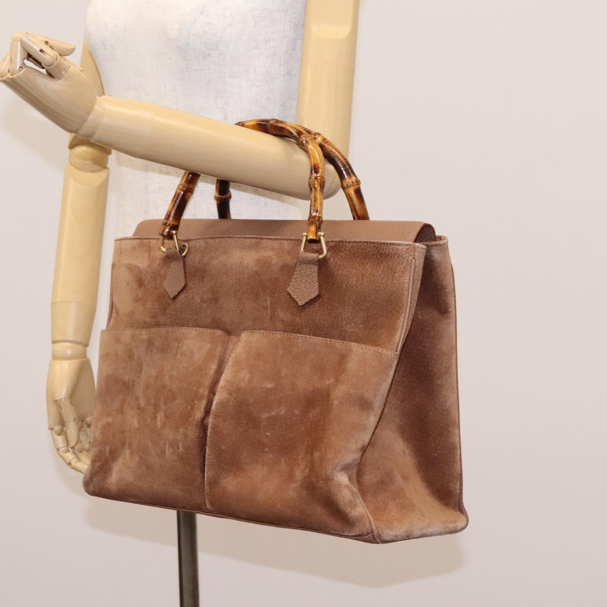 GUCCI Bamboo Hand Bag Suede Brown Gold 002 123 0322 Auth BA1303