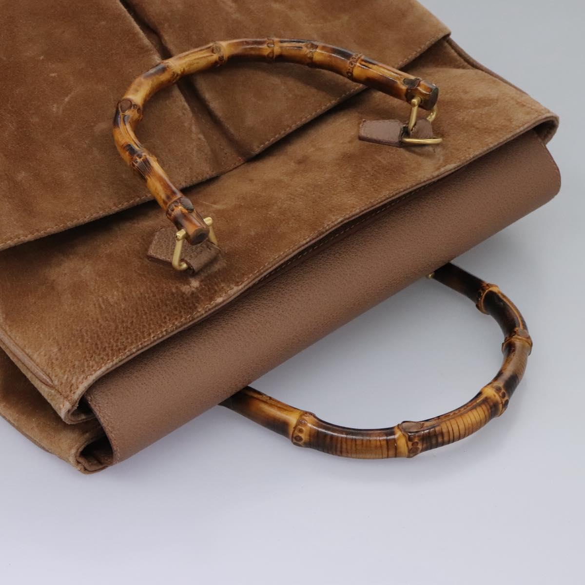 GUCCI Bamboo Hand Bag Suede Brown Gold 002 123 0322 Auth BA1303