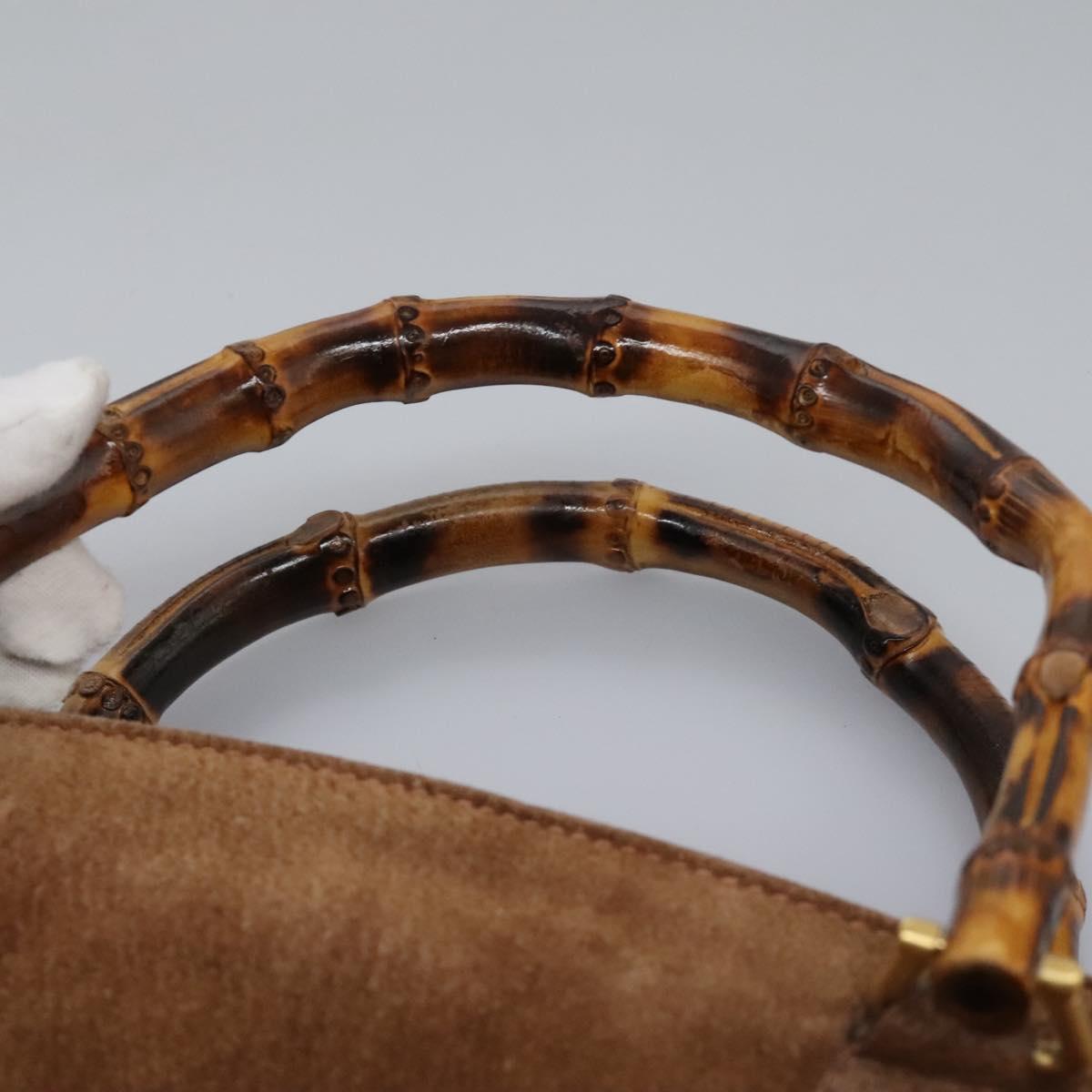 GUCCI Bamboo Hand Bag Suede Brown Gold 002 123 0322 Auth BA1303
