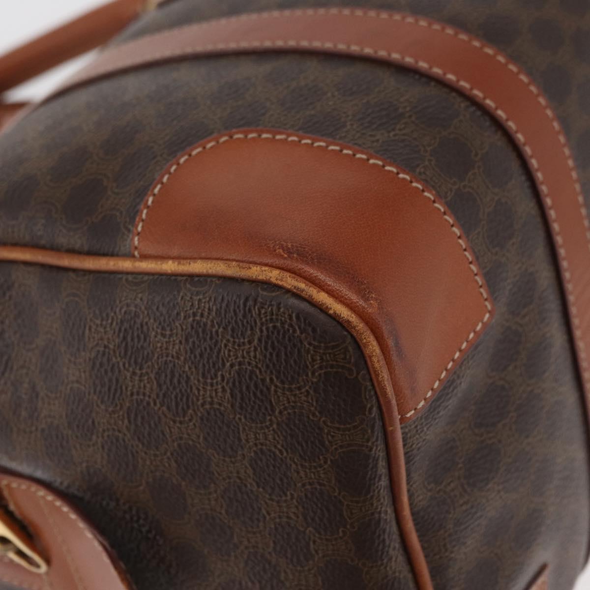 CELINE Macadam Canvas Boston Bag PVC Leather Brown Gold Auth BA13030