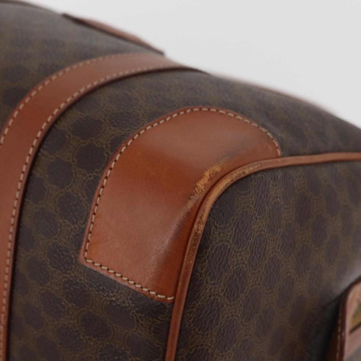 CELINE Macadam Canvas Boston Bag PVC Leather Brown Gold Auth BA13030