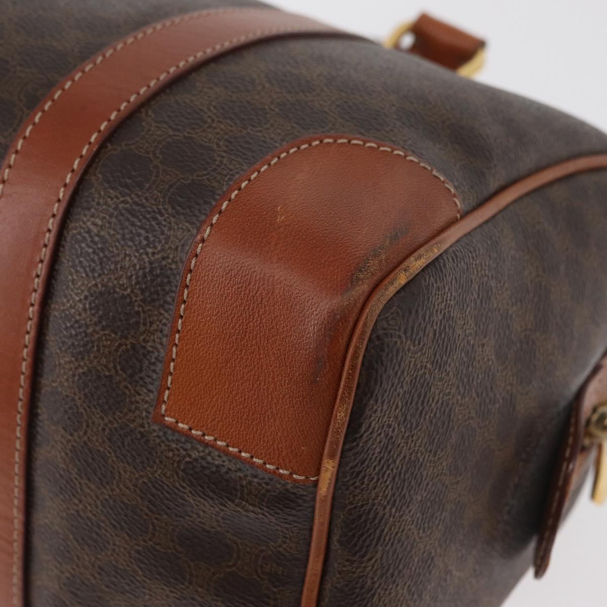 CELINE Macadam Canvas Boston Bag PVC Leather Brown Gold Auth BA13030