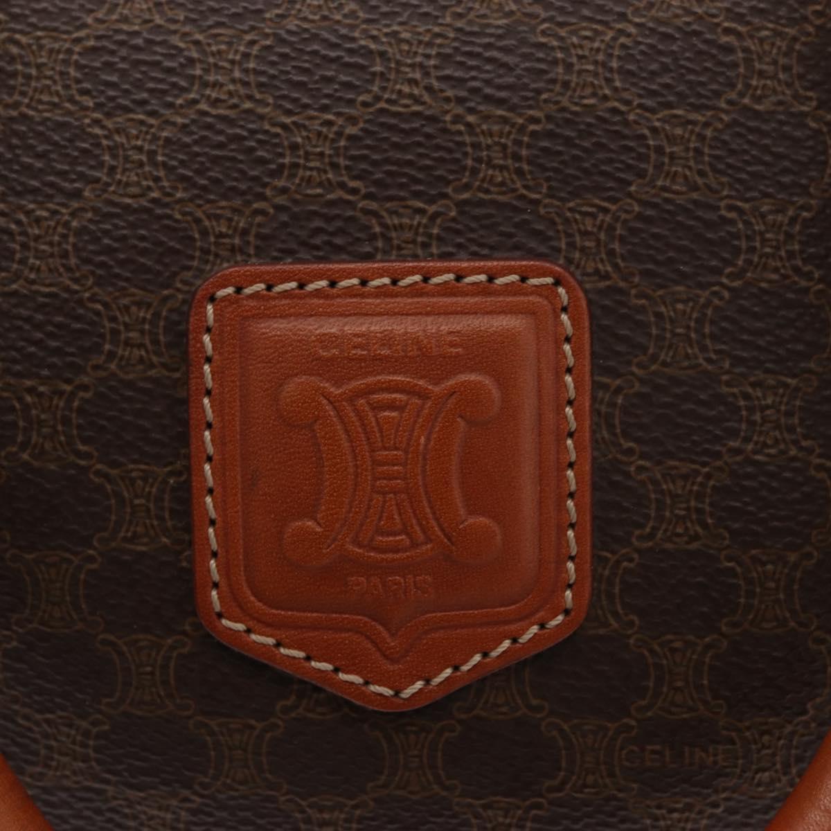 CELINE Macadam Canvas Boston Bag PVC Leather Brown Gold Auth BA13030