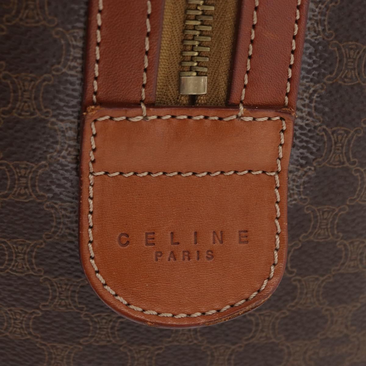 CELINE Macadam Canvas Boston Bag PVC Leather Brown Gold Auth BA13030
