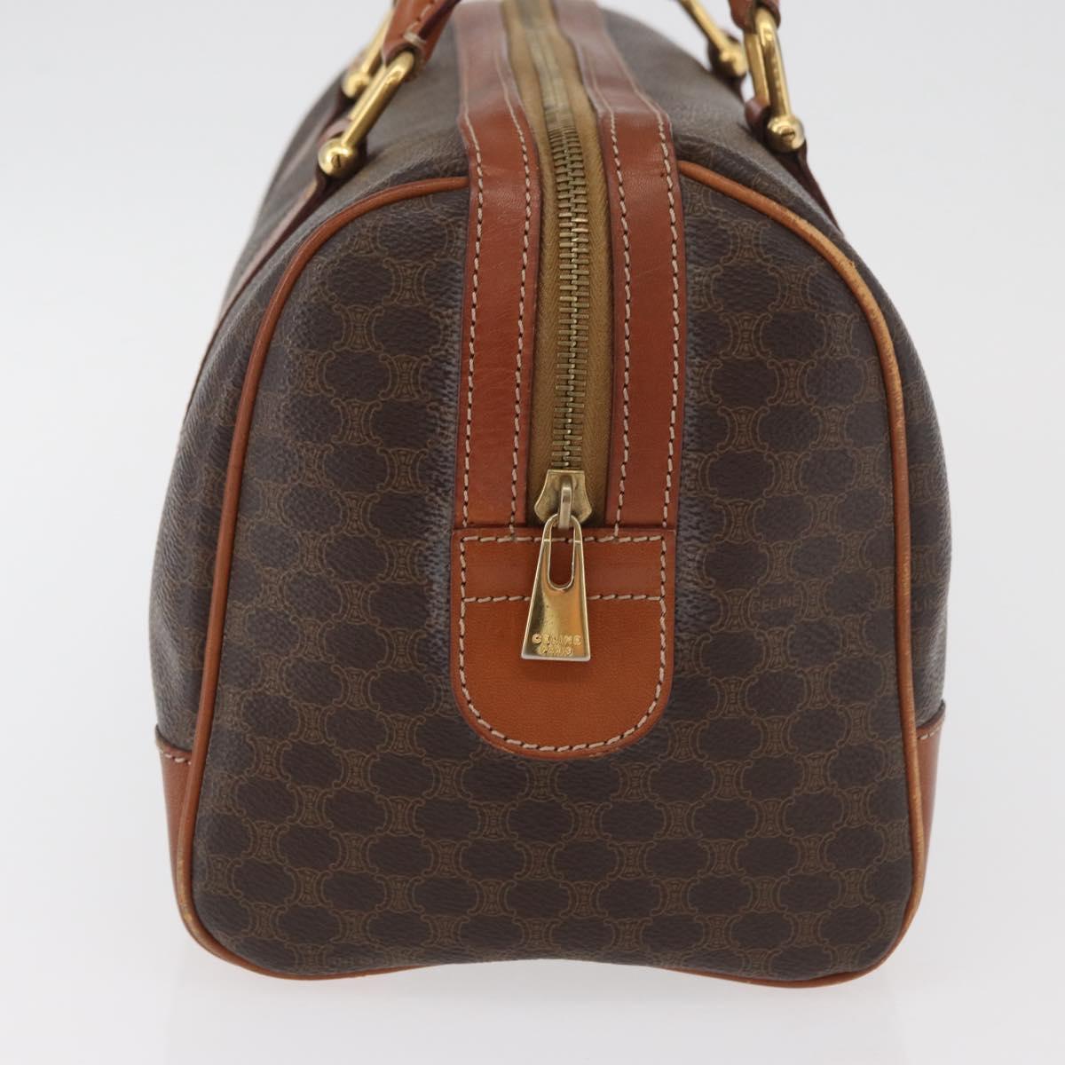 CELINE Macadam Canvas Boston Bag PVC Leather Brown Gold Auth BA13030