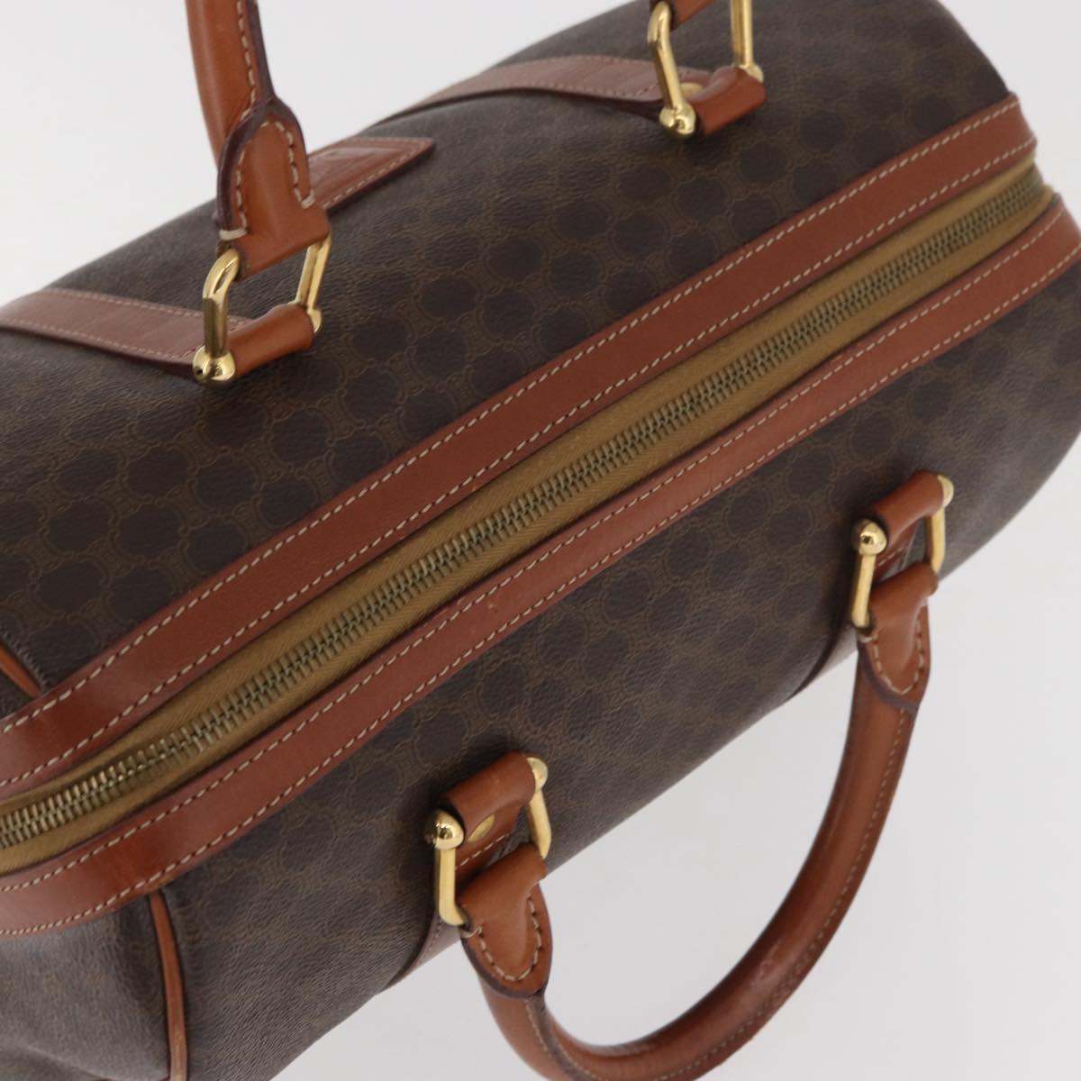 CELINE Macadam Canvas Boston Bag PVC Leather Brown Gold Auth BA13030