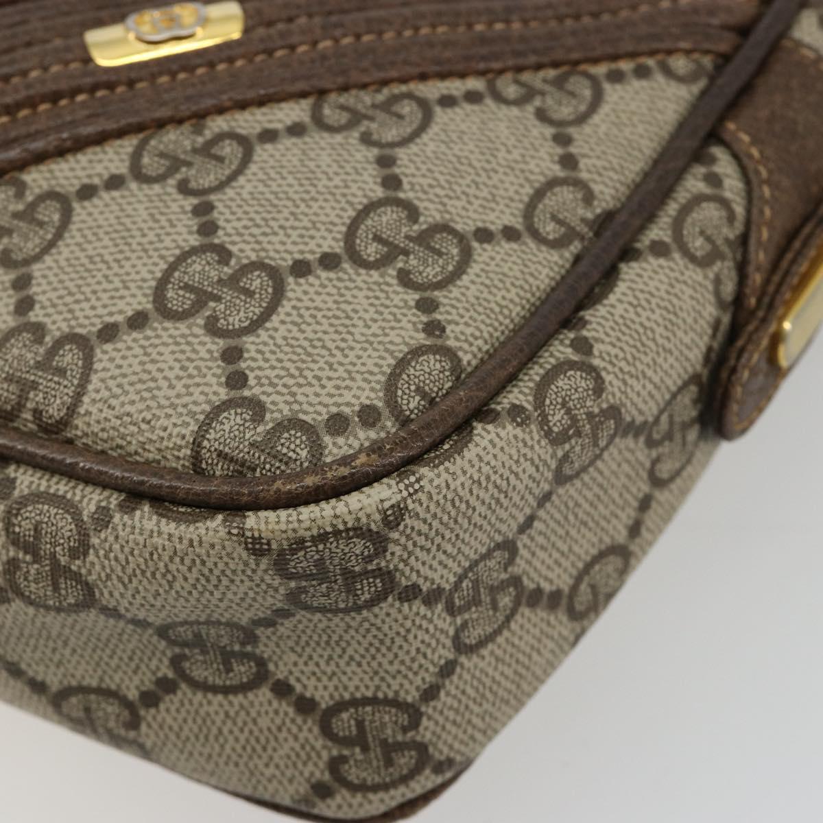 GUCCI GG Supreme Shoulder Bag PVC Beige Gold Auth BA13033