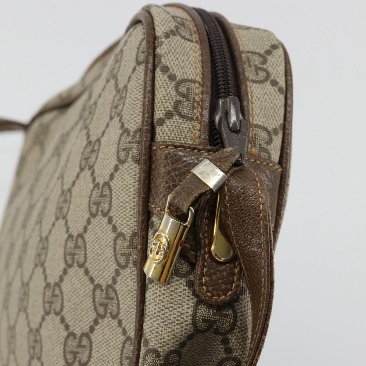 GUCCI GG Supreme Shoulder Bag PVC Beige Gold Auth BA13033
