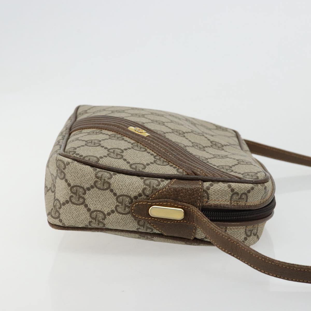 GUCCI GG Supreme Shoulder Bag PVC Beige Gold Auth BA13033