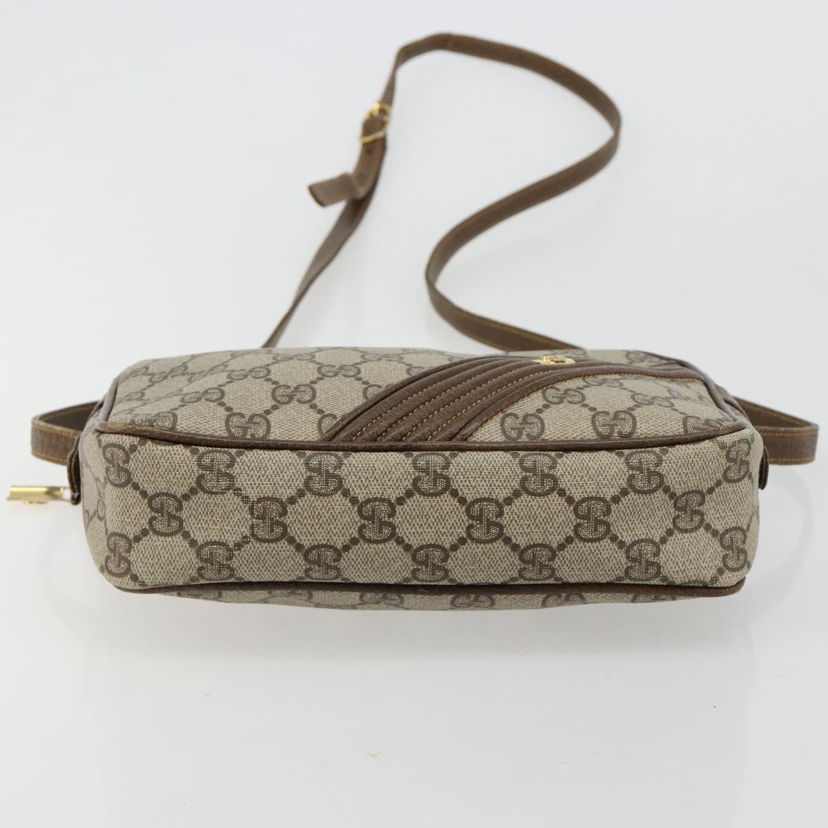 GUCCI GG Supreme Shoulder Bag PVC Beige Gold Auth BA13033