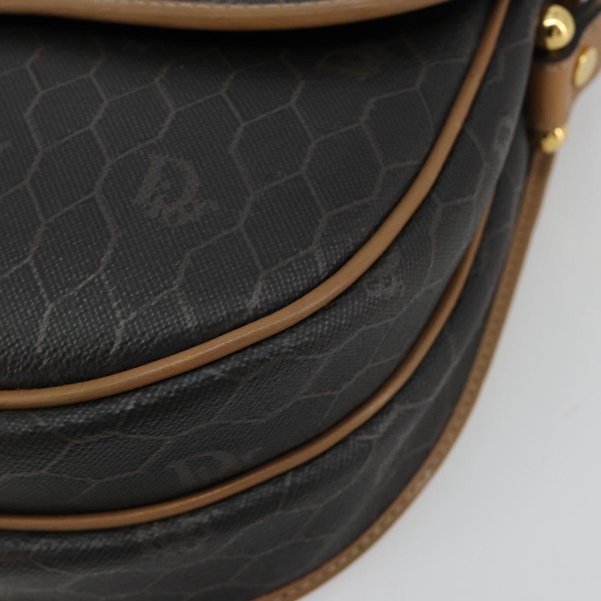 Christian Dior Honeycomb Canvas Shoulder Bag PVC Black Gold Auth BA13036