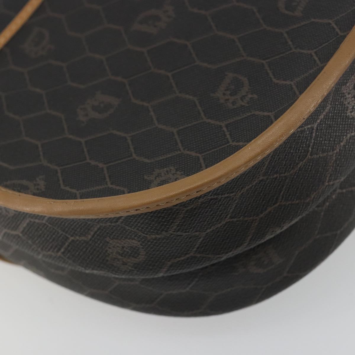 Christian Dior Honeycomb Canvas Shoulder Bag PVC Black Gold Auth BA13036