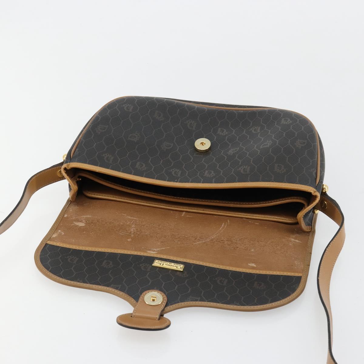 Christian Dior Honeycomb Canvas Shoulder Bag PVC Black Gold Auth BA13036