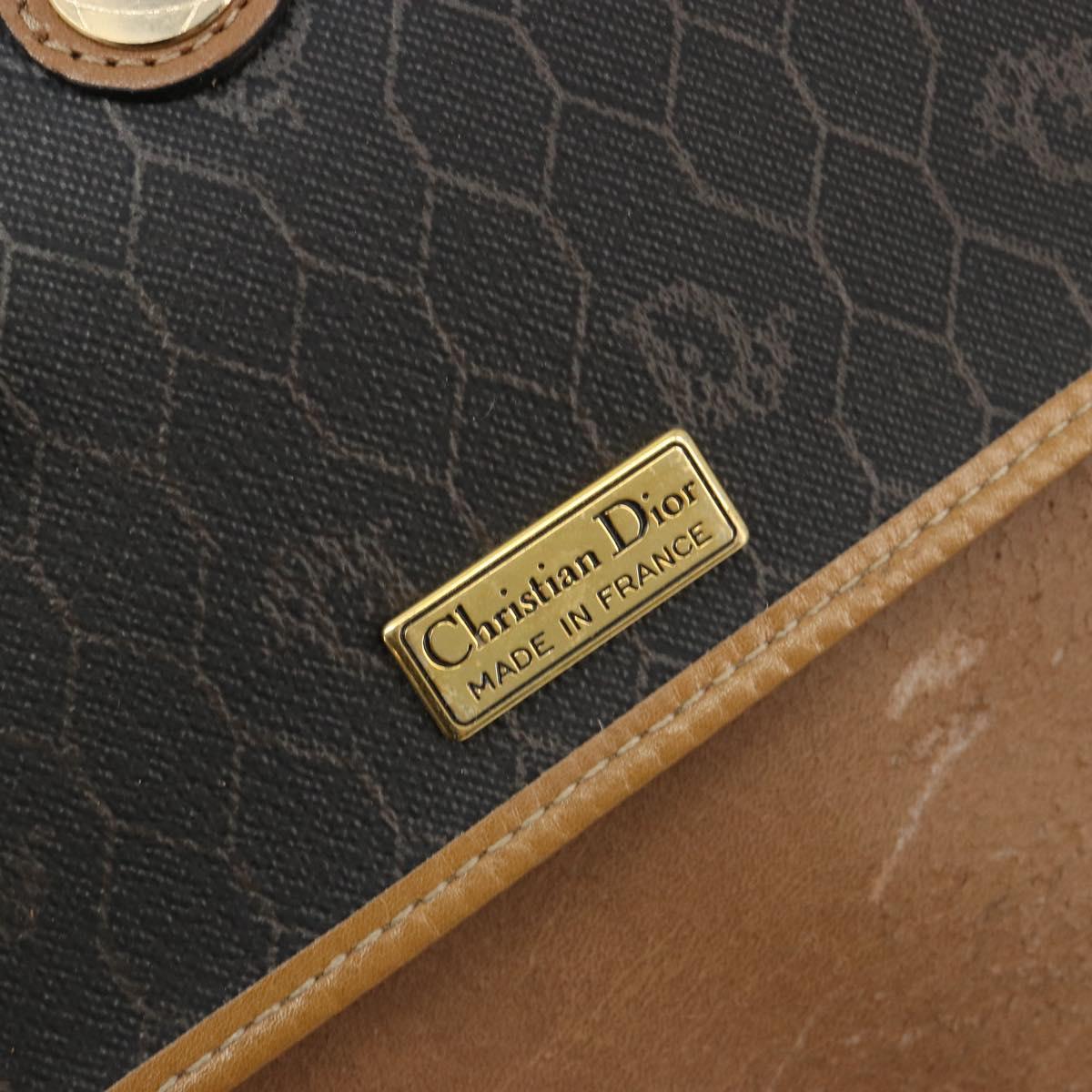 Christian Dior Honeycomb Canvas Shoulder Bag PVC Black Gold Auth BA13036