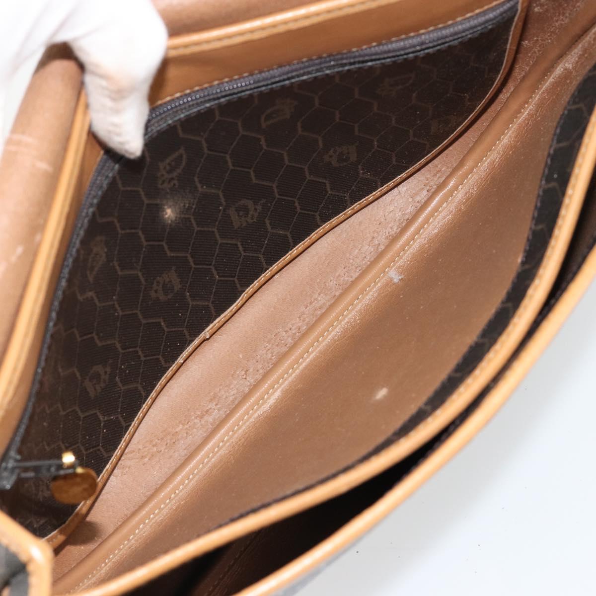 Christian Dior Honeycomb Canvas Shoulder Bag PVC Black Gold Auth BA13036