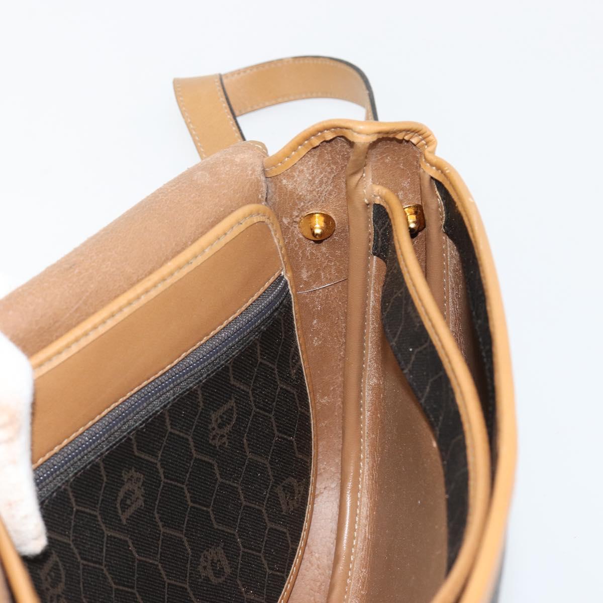 Christian Dior Honeycomb Canvas Shoulder Bag PVC Black Gold Auth BA13036