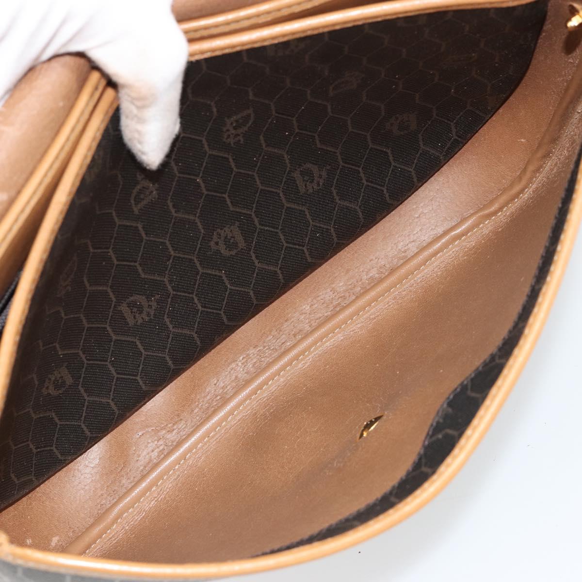 Christian Dior Honeycomb Canvas Shoulder Bag PVC Black Gold Auth BA13036
