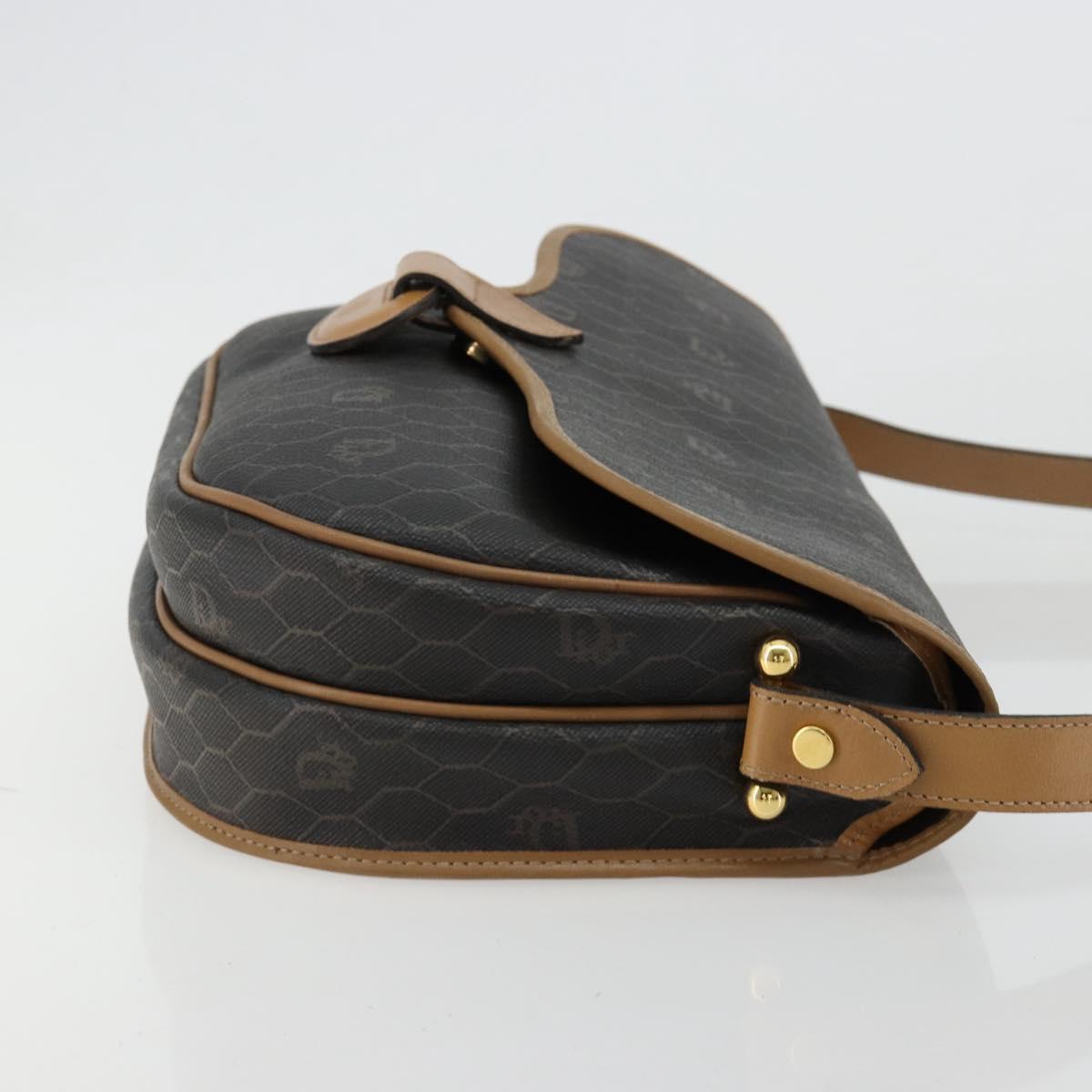 Christian Dior Honeycomb Canvas Shoulder Bag PVC Black Gold Auth BA13036