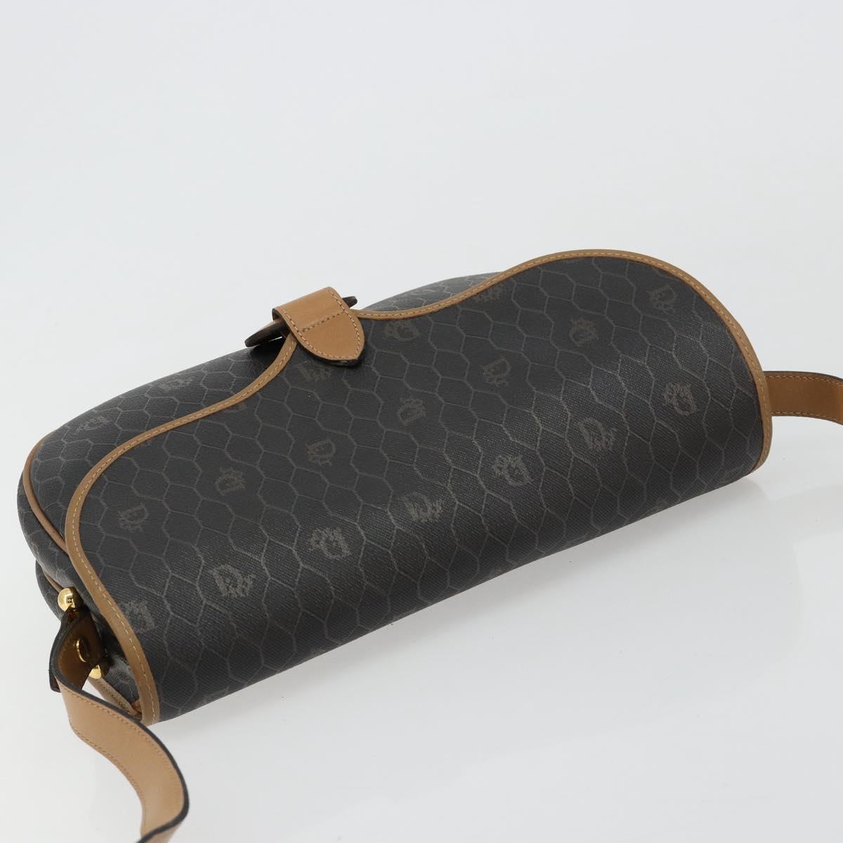 Christian Dior Honeycomb Canvas Shoulder Bag PVC Black Gold Auth BA13036