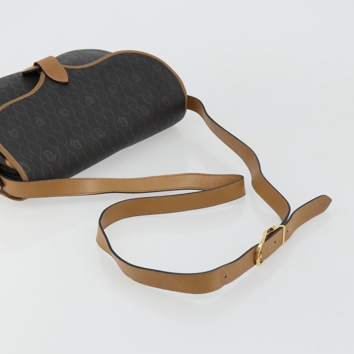 Christian Dior Honeycomb Canvas Shoulder Bag PVC Black Gold Auth BA13036