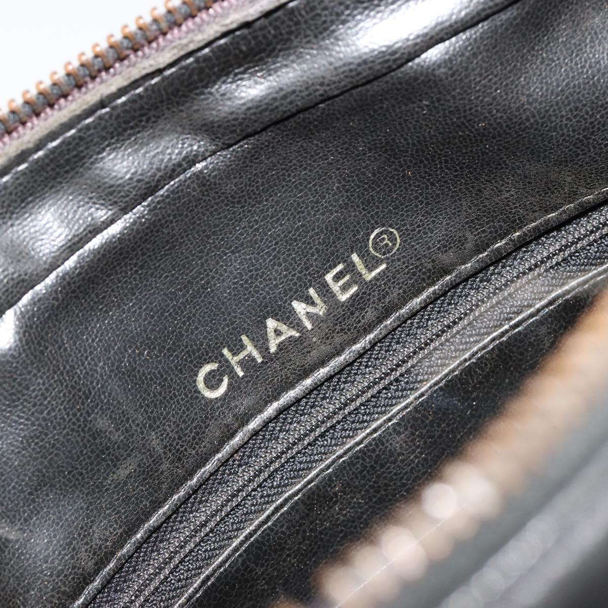 CHANEL V Stitch Chain Shoulder Bag Lamb Skin Black Gold CC Auth BA13037