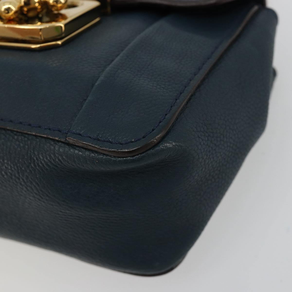 Chloe Chain Elsie Shoulder Bag Leather Navy Gold Auth BA13039A