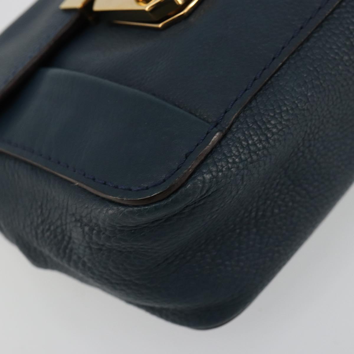 Chloe Chain Elsie Shoulder Bag Leather Navy Gold Auth BA13039A