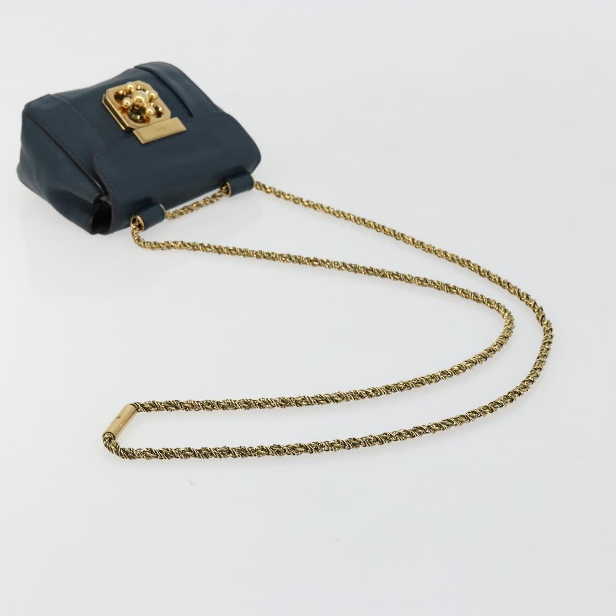 Chloe Chain Elsie Shoulder Bag Leather Navy Gold Auth BA13039A