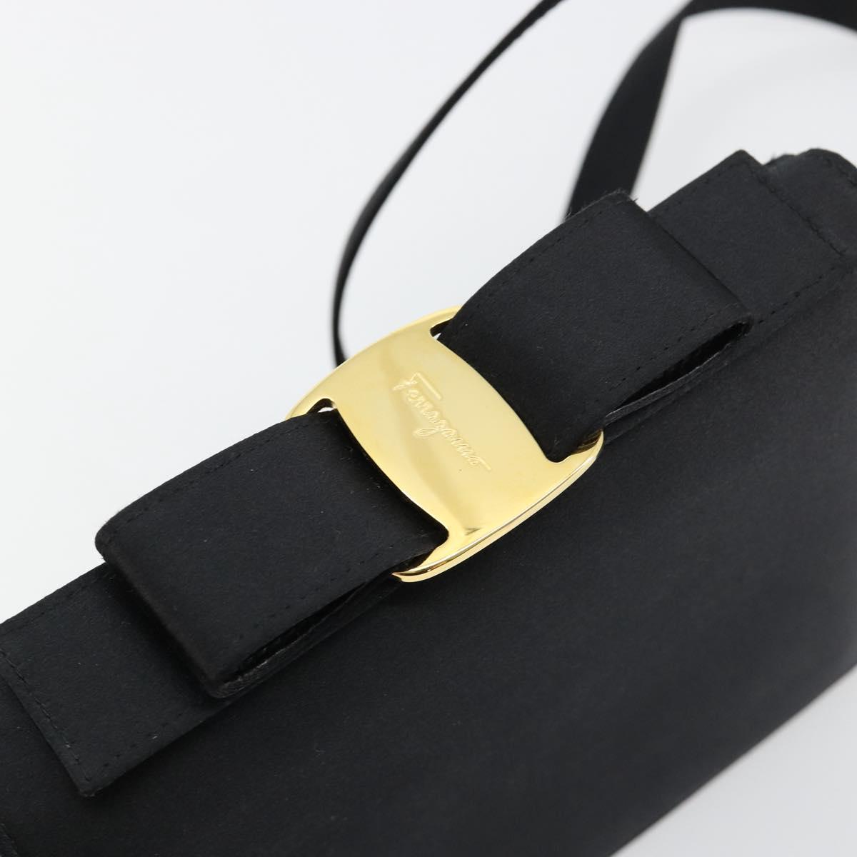 Salvatore Ferragamo Vala Shoulder Bag Satin Black Gold Auth BA13042A