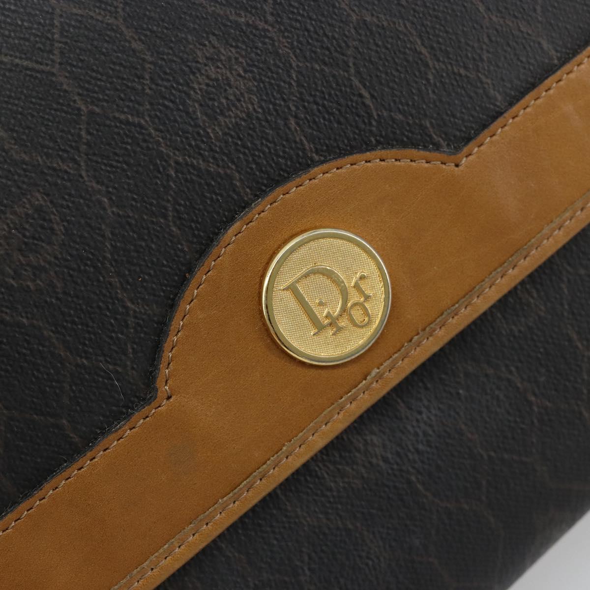 Christian Dior Honeycomb Canvas Chain Shoulder Bag PVC Black Gold Auth BA13044