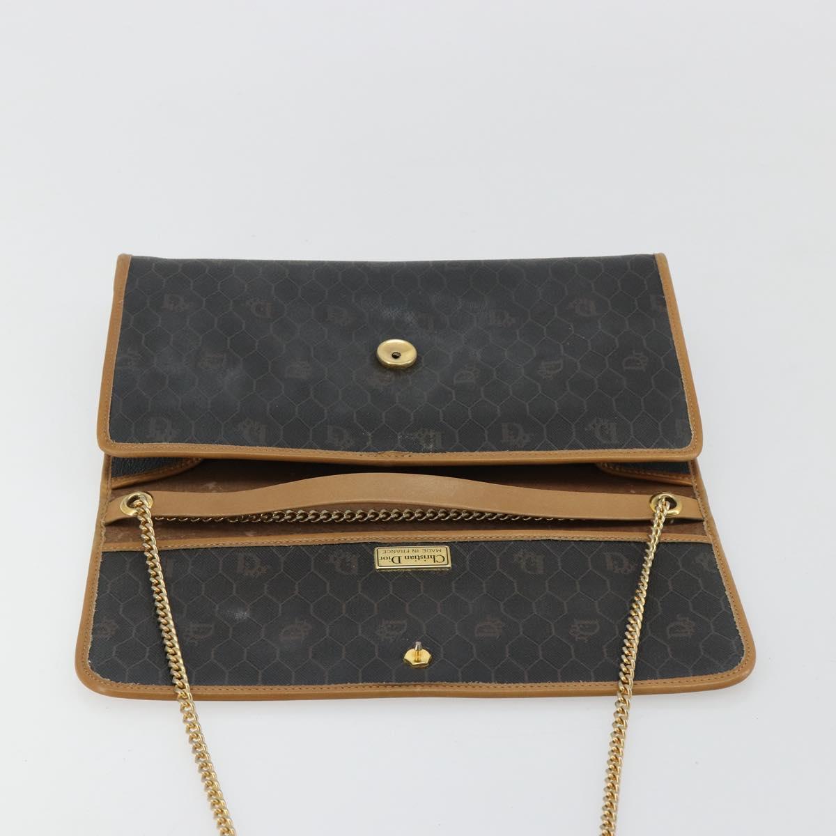 Christian Dior Honeycomb Canvas Chain Shoulder Bag PVC Black Gold Auth BA13044