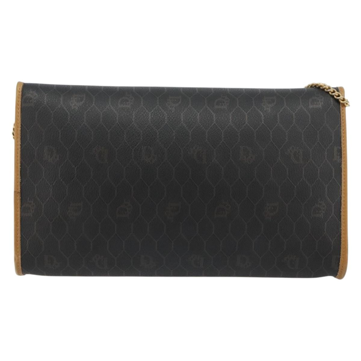 Christian Dior Honeycomb Canvas Chain Shoulder Bag PVC Black Gold Auth BA13044