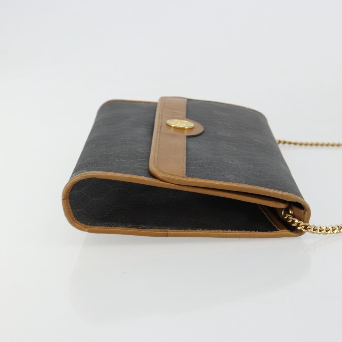 Christian Dior Honeycomb Canvas Chain Shoulder Bag PVC Black Gold Auth BA13044