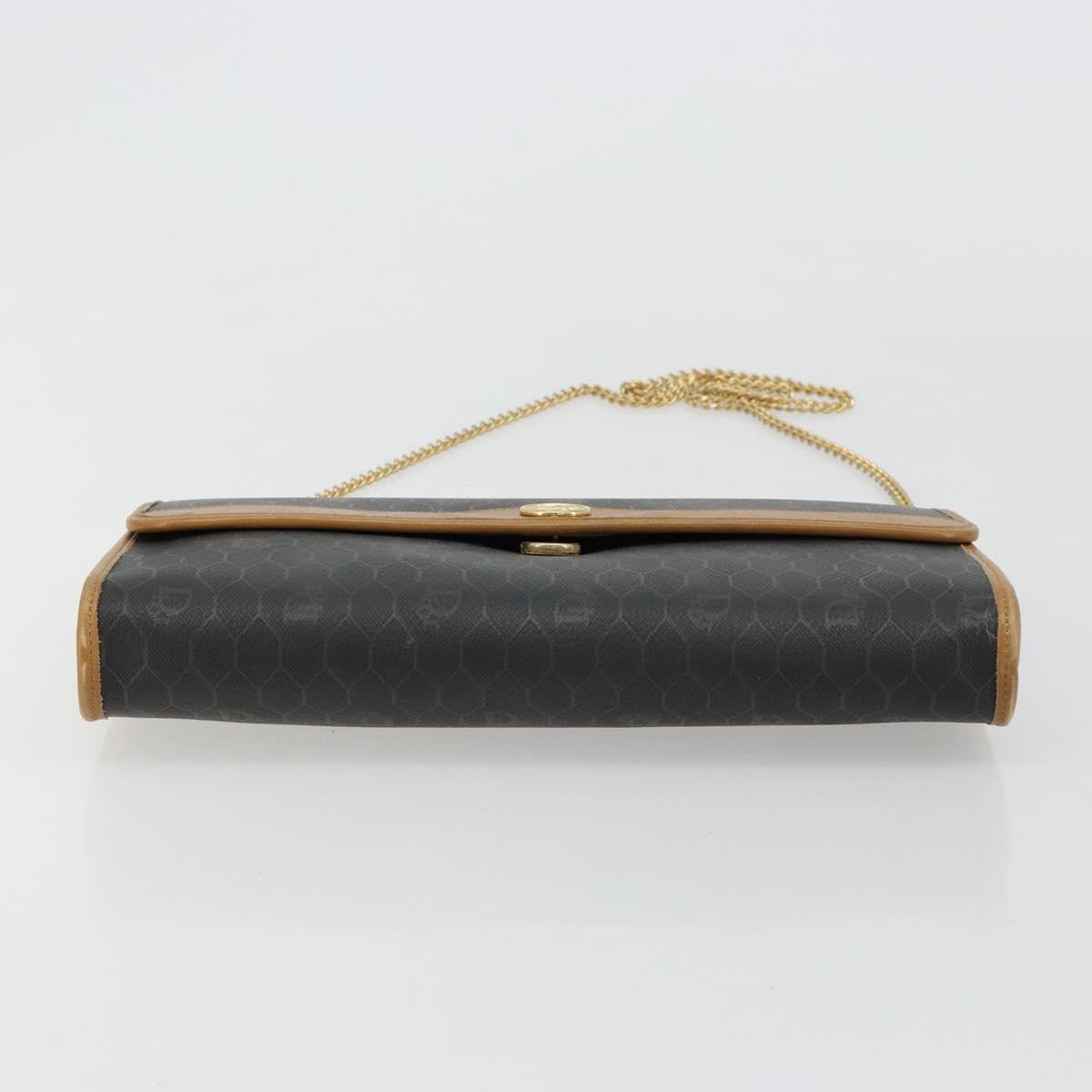 Christian Dior Honeycomb Canvas Chain Shoulder Bag PVC Black Gold Auth BA13044