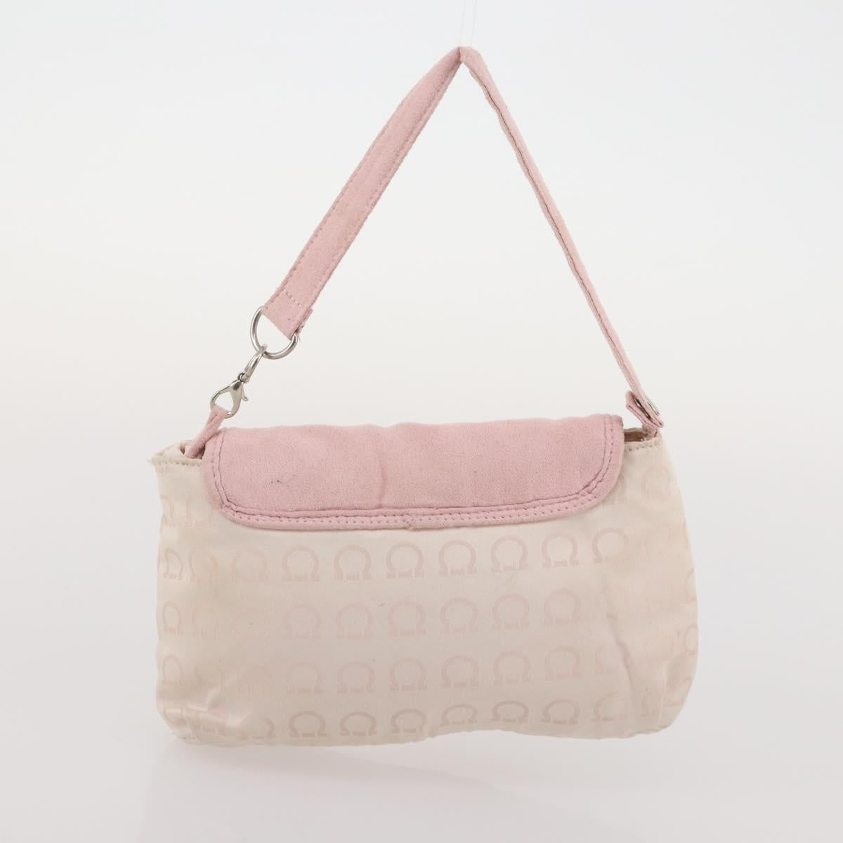 Salvatore Ferragamo Hand Bag Nylon Leather 2 Set White Pink Auth BA13059
