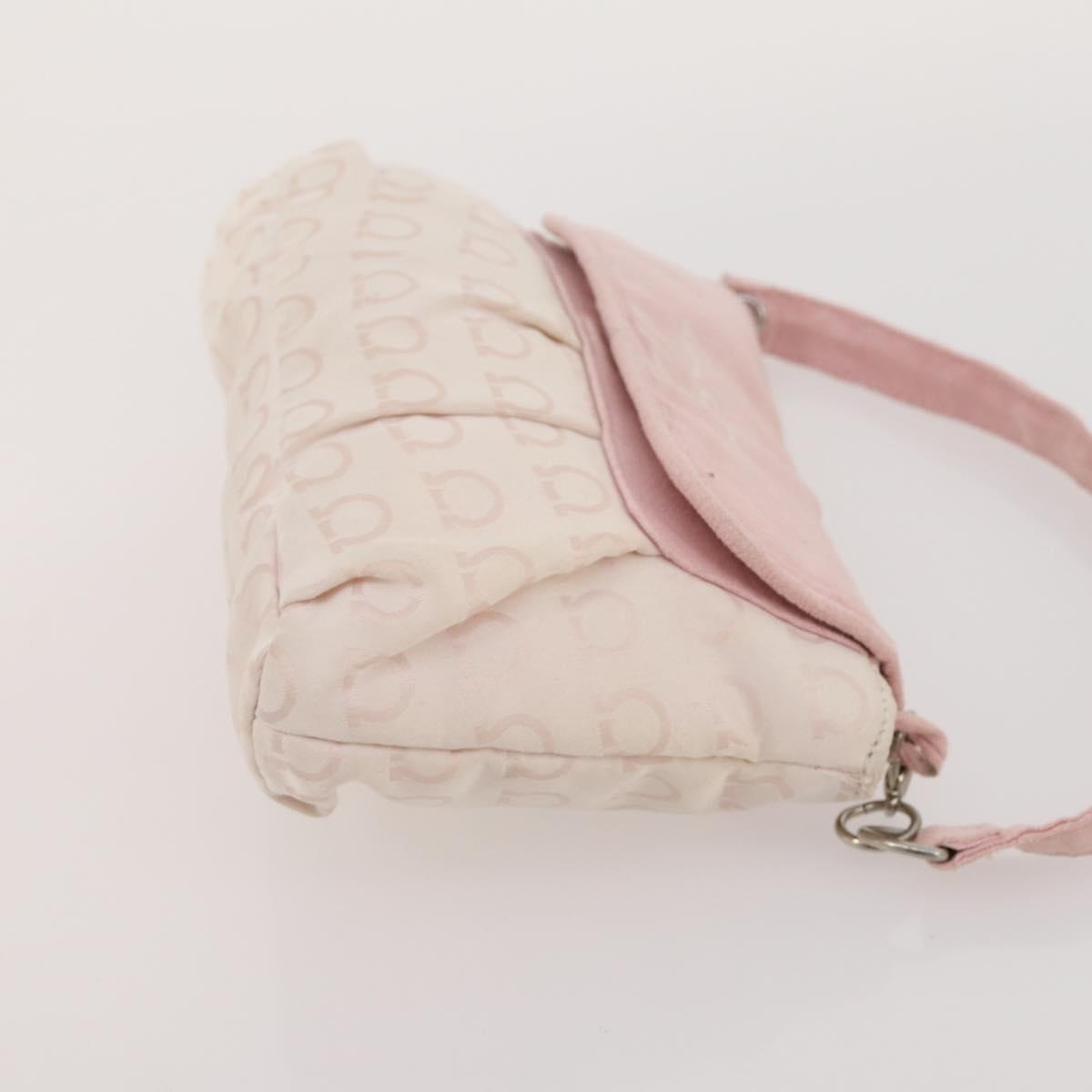 Salvatore Ferragamo Hand Bag Nylon Leather 2 Set White Pink Auth BA13059