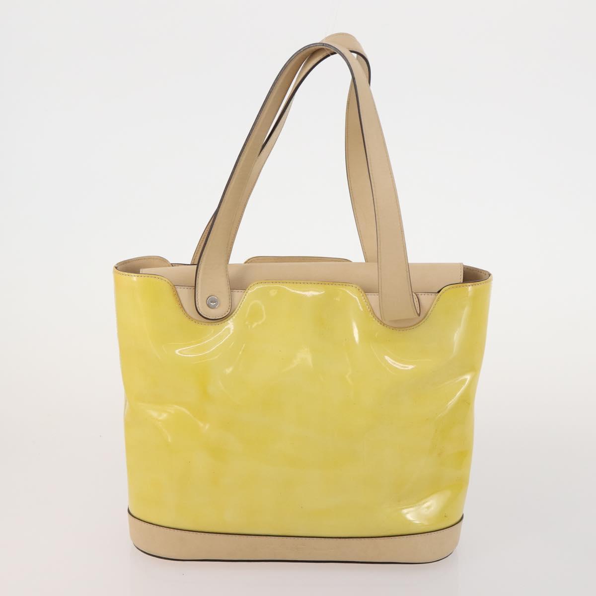 Salvatore Ferragamo Bag Nylon Leather Vinyl 3 Set Yellow Clear Auth BA13061