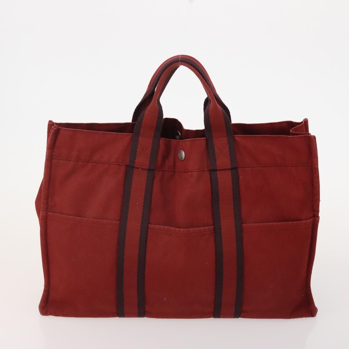 HERMES Her Line Hand Bag Canvas 4 Set Red Black Auth BA13063