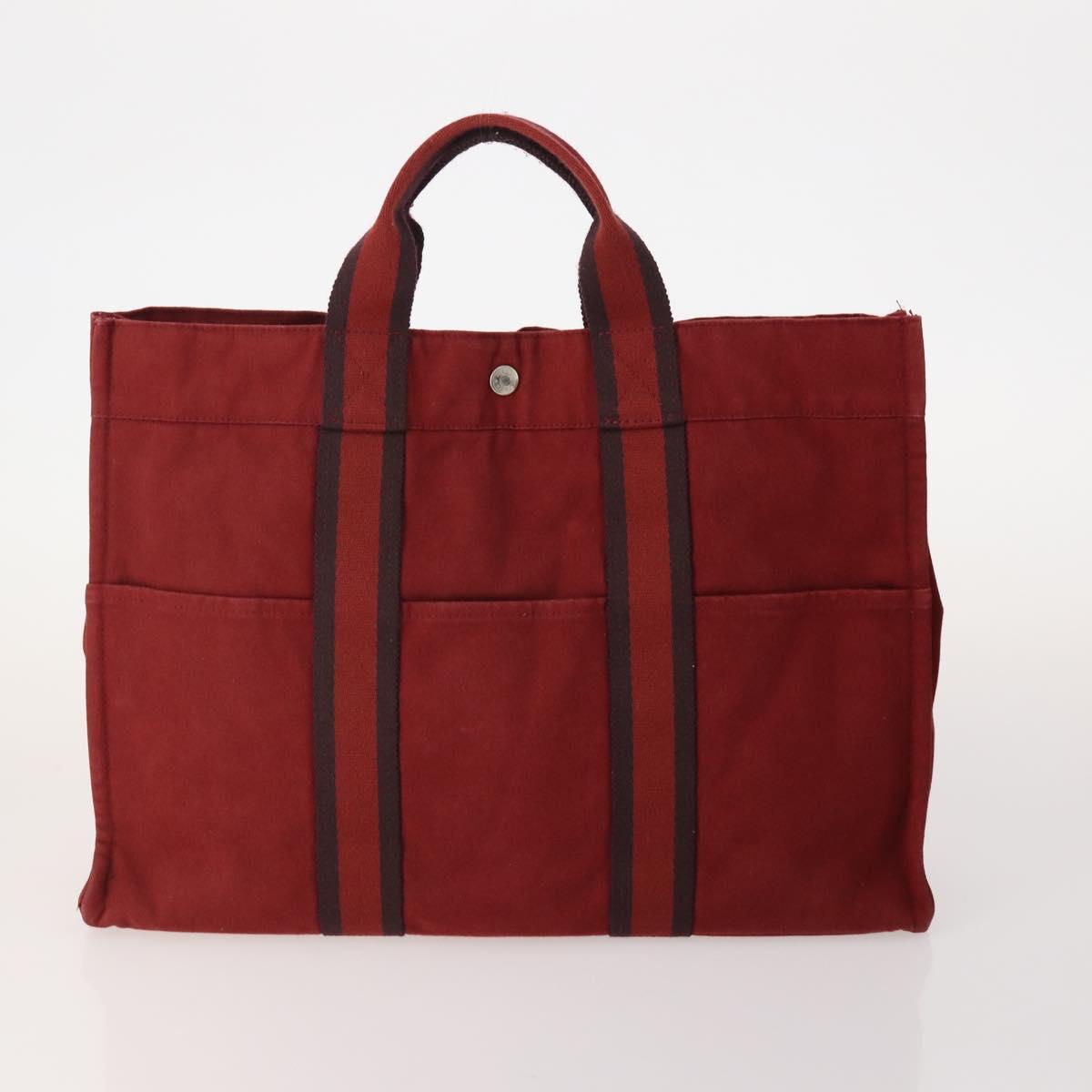 HERMES Her Line Hand Bag Canvas 4 Set Red Black Auth BA13063