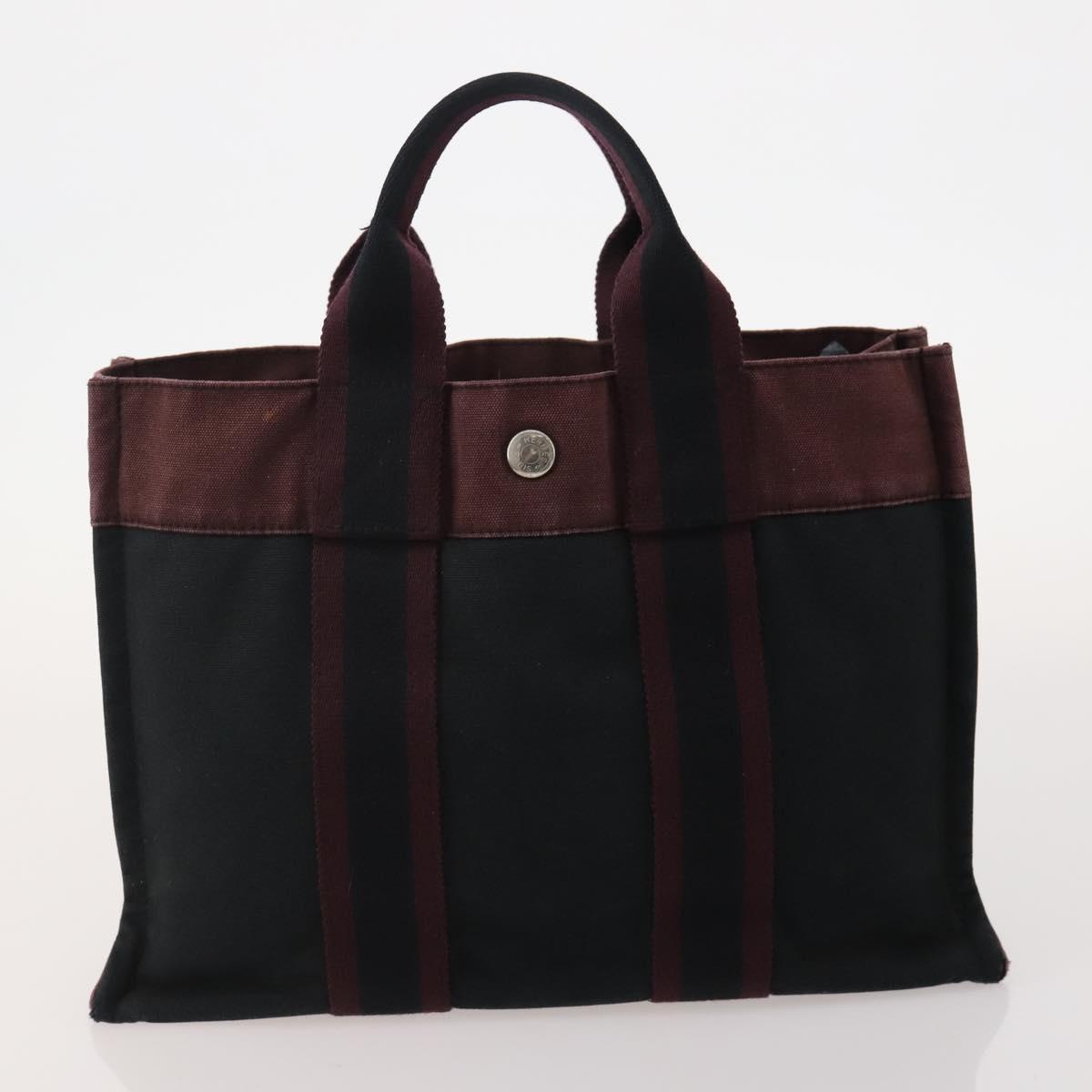 HERMES Her Line Hand Bag Canvas 4 Set Red Black Auth BA13063