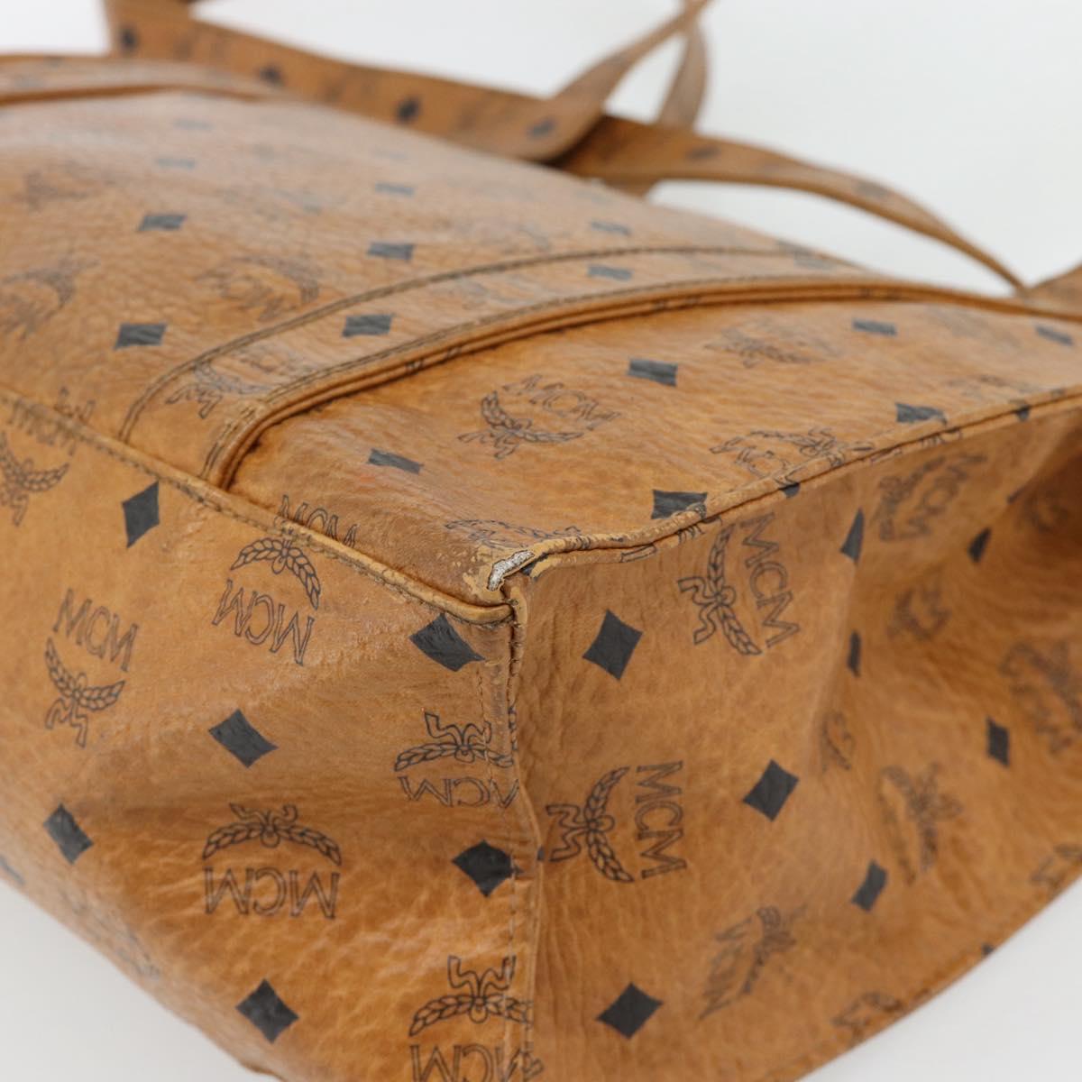 MCM Vicetos Logogram Tote Bag PVC Leather Brown Gold Auth BA13066