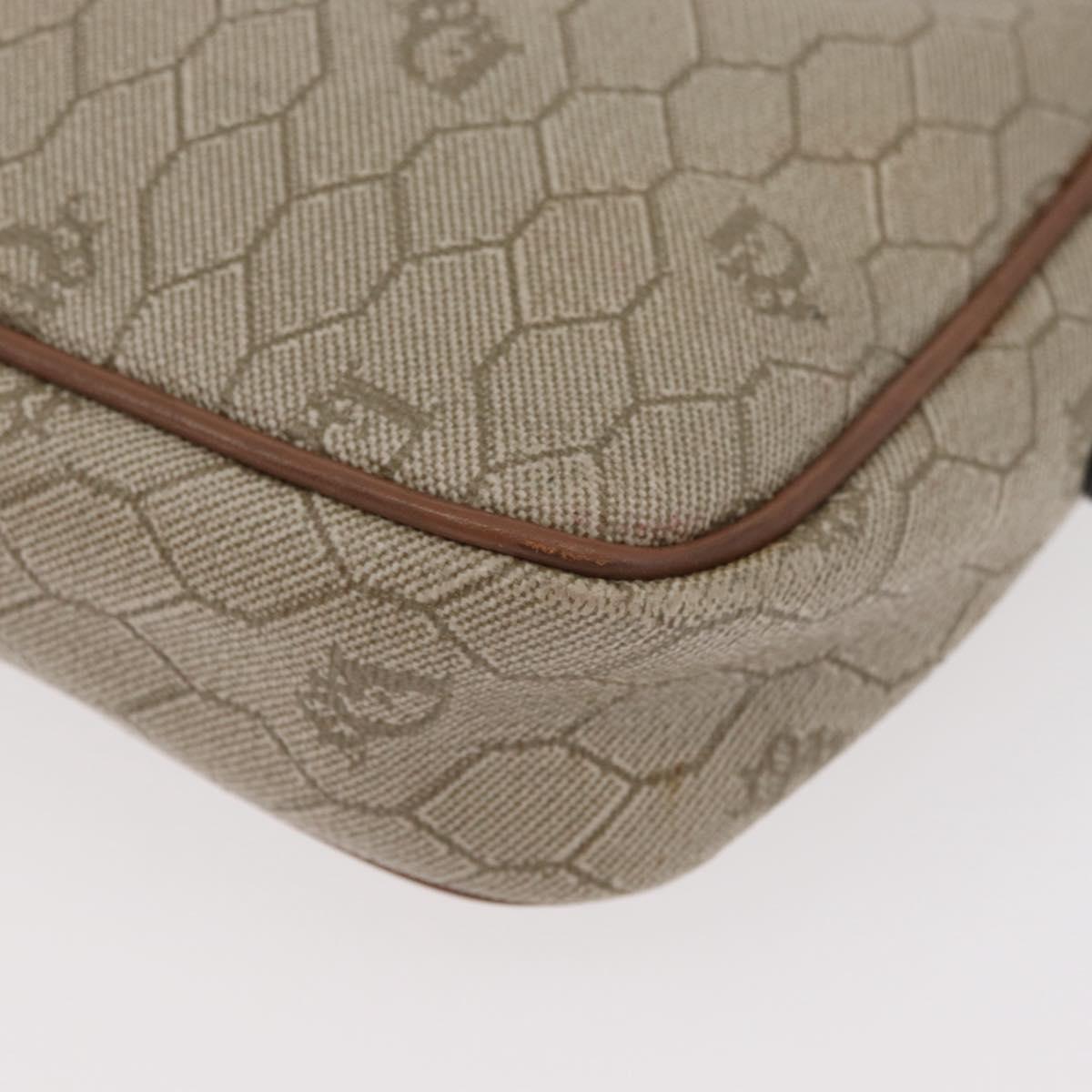 Christian Dior Honeycomb Canvas Shoulder Bag PVC Beige Silver Auth BA13067